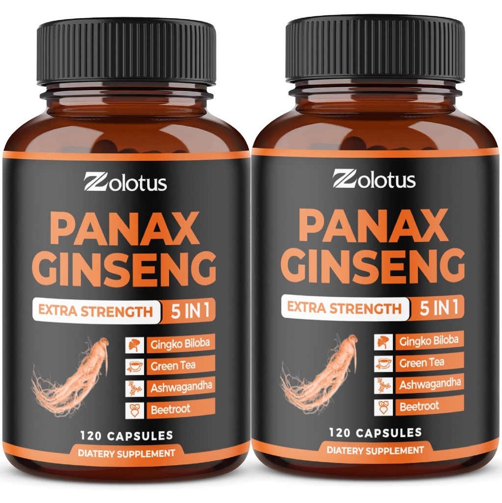 Zolotus Korean Red Panax Ginseng + Ginkgo Biloba, Ashwagandha, Beetroot, Green Tea - 120 Kapsle (Balení po 2)