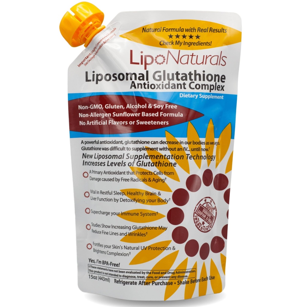 Lipo Naturals Liposomal Glutathione Complex Liquid (30 dávek) - Natural Formule Imunity + Heath Health + Anti- Aging Support with Vitamin C - Vegan, China- Free (15oz / 443ml)