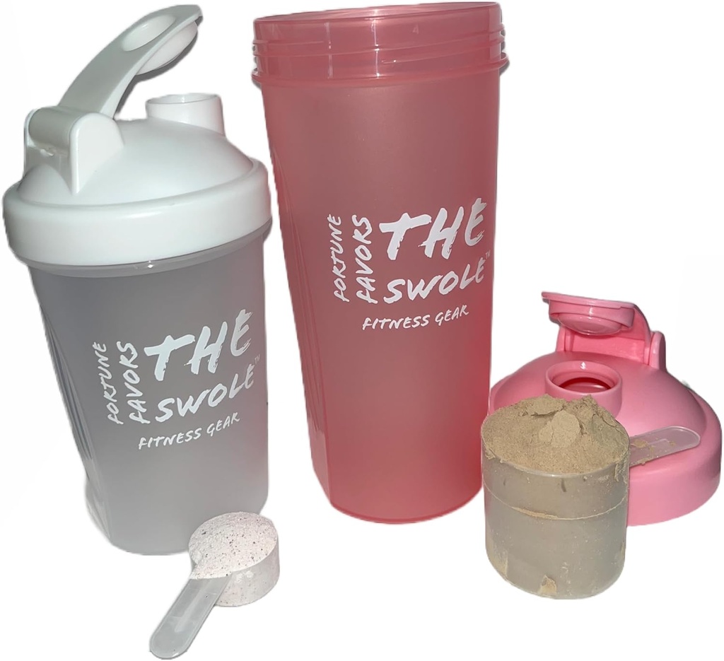 Shaker láhev [2 balení] pro protein shakes, pre- cvičení, a post- cvičení. Jedna 24 unce / jedna 14 unce. Roztříděné barvy. (Pink / Clear)