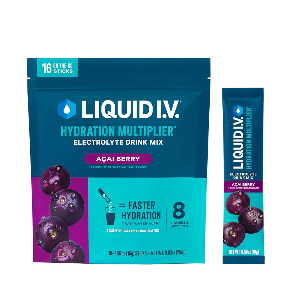 Liquid I.V. ® Hydration Multiplier ® - Açaí Berry - Hydration Powder Packets CU124; Electrolyte Powder Drink Mix CU124; Pohodlné jednoúčelové klacky CU124; Non- GMO CU124; 16 Servingů (balení po 12)
