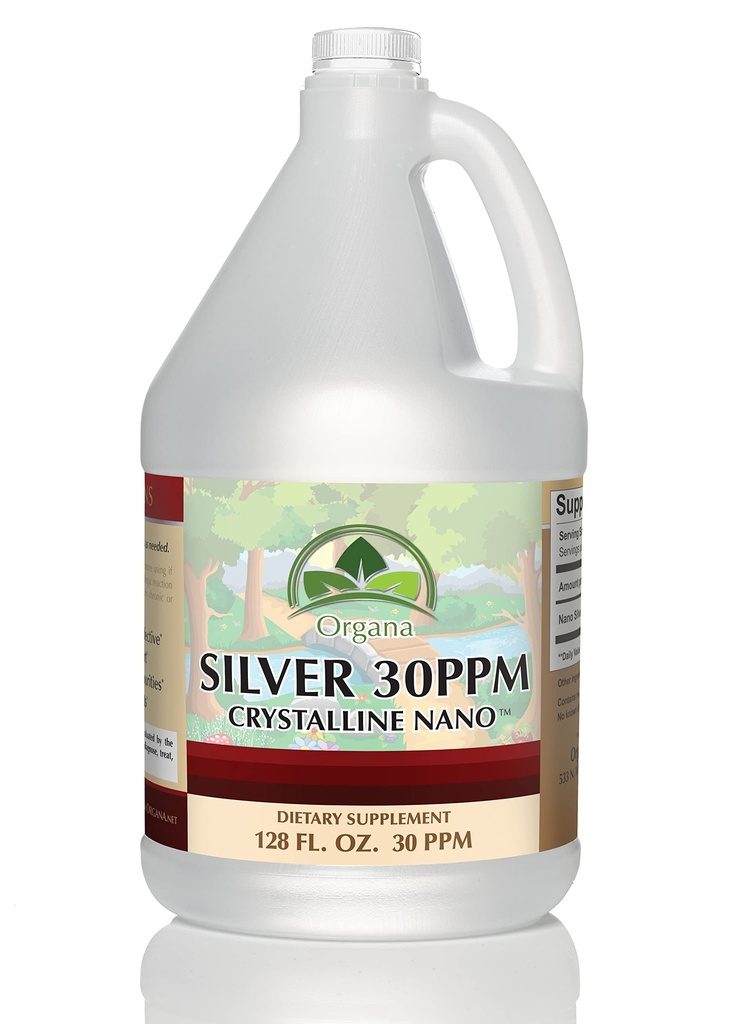 Organa Crystalline Nano Koloidní stříbro - Ultra čistý stříbrný tekutý pro imunitní podporu - Ultimate Bio Active Supplementary Solution - Plata Coloidal - 1 Gallon (128 Ounces) - 30 PPM