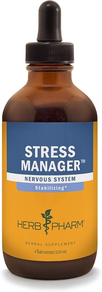 Herb Pharm Stress Manager Liquid Bylinné Formule s Rhoddiola a Svaté Basil Liquid Extrakts - 4 Ounce