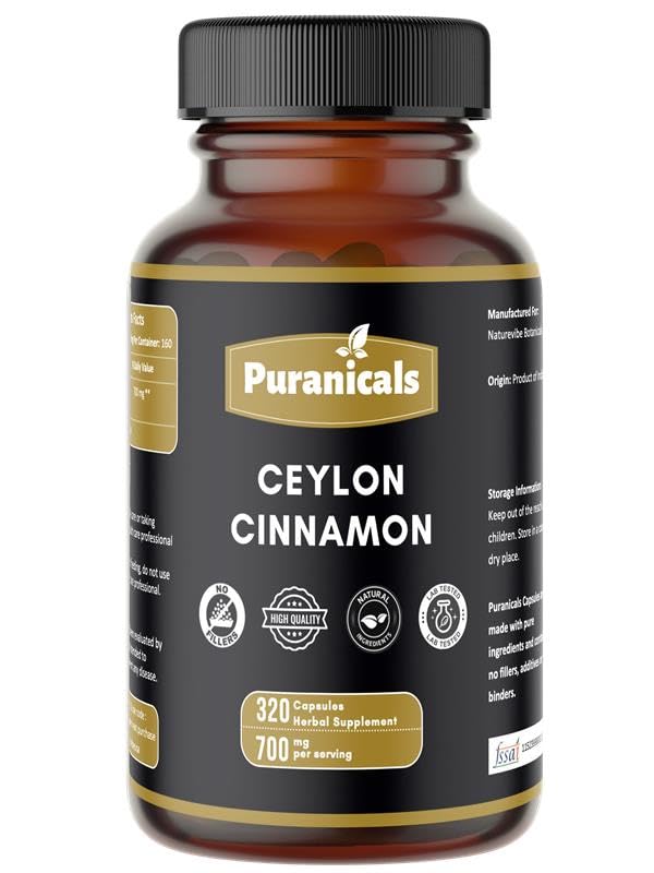 Ceylon Skořice Premium 320 Kapsle Non GMO a gluten zdarma 124; Bylinný dodatek 124; 700 mg per Serving CLANE124; Vyrobeno se 100% čisté Ceylon Skořice prášek