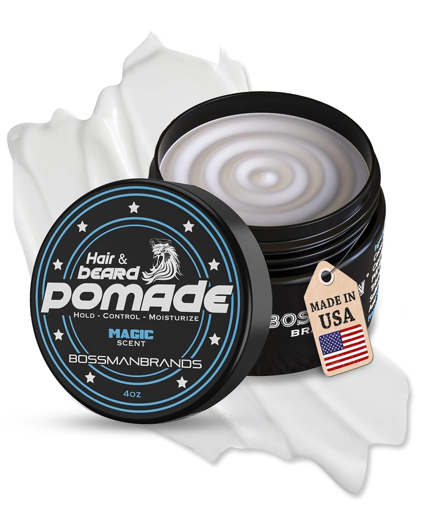 Bossman Hair & Beard Pomade for Men (Magic Scent) - Medium Hold & Moisturizing for Hair, Beard & Mustache Styling - Vyrobeno v USA