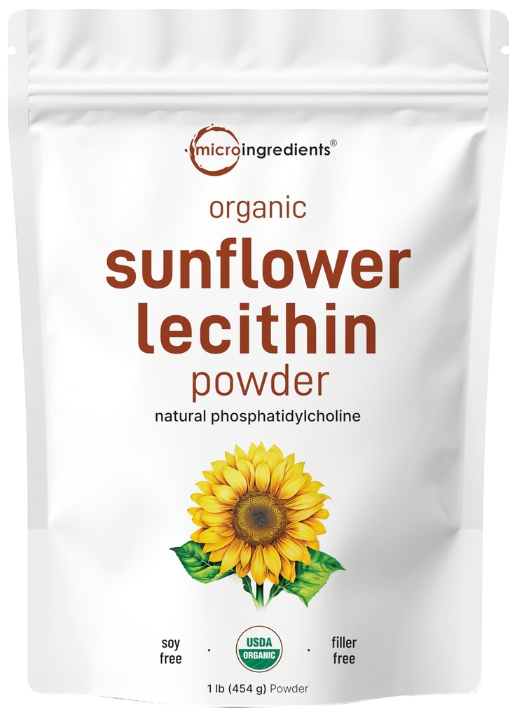 Mikro složky Organické slunečnice Lecithin Powder, 1 libra, Udržitelné farmové, Studené lisované, bohaté na fosfatidyl Cholin a protein, Výroba Liposomální vitamin C, Kojení dodatek, Non- GMO