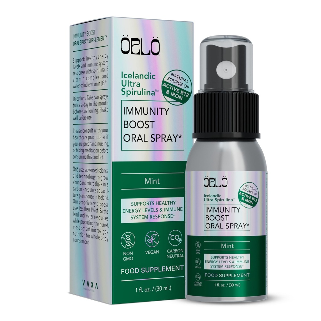 Orlo Imunity Boost Multivitamin Dodatek pro dospělé Spray - Spirulina, Bioaktivní vitamin B komplex, B12 Methylkobalamin, Vitamin D3 - Energie, mozek a imunitní zdraví (Až 60 Služeb)