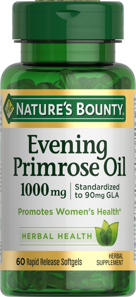 Nature 's Bounty Primrose Oil 1000mg, Promotes Women' s Health, Bylinný dodatek, Lepek zdarma, 60 Rychlé uvolnění Softgels