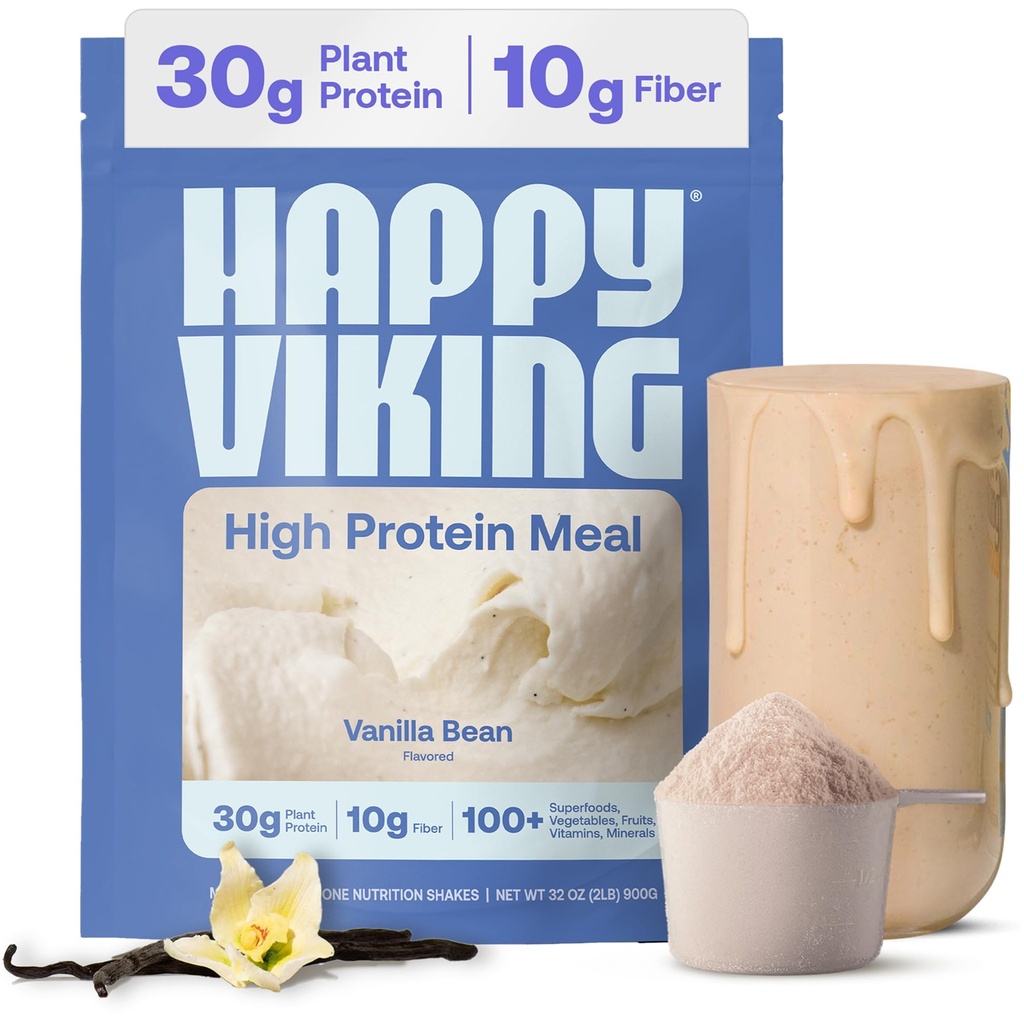Happy Viking Vanilla Plant Powder, Vytvořil Venus Williams, 20G Protein, Low Carb, Keto, Vegan, gluten- Free, Non-GMO, Superfoods, Kompletní strava náhrady, 1 Canister (24 oz.)