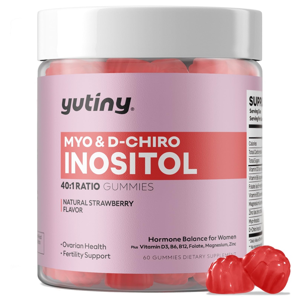 Myo-Inositol & D- Chiro Inositol Gummies, Vitamin B6 B12 & Folát pro ženy, Vegan, Cukr zdarma, Jahodová příchuť, 60 Počet