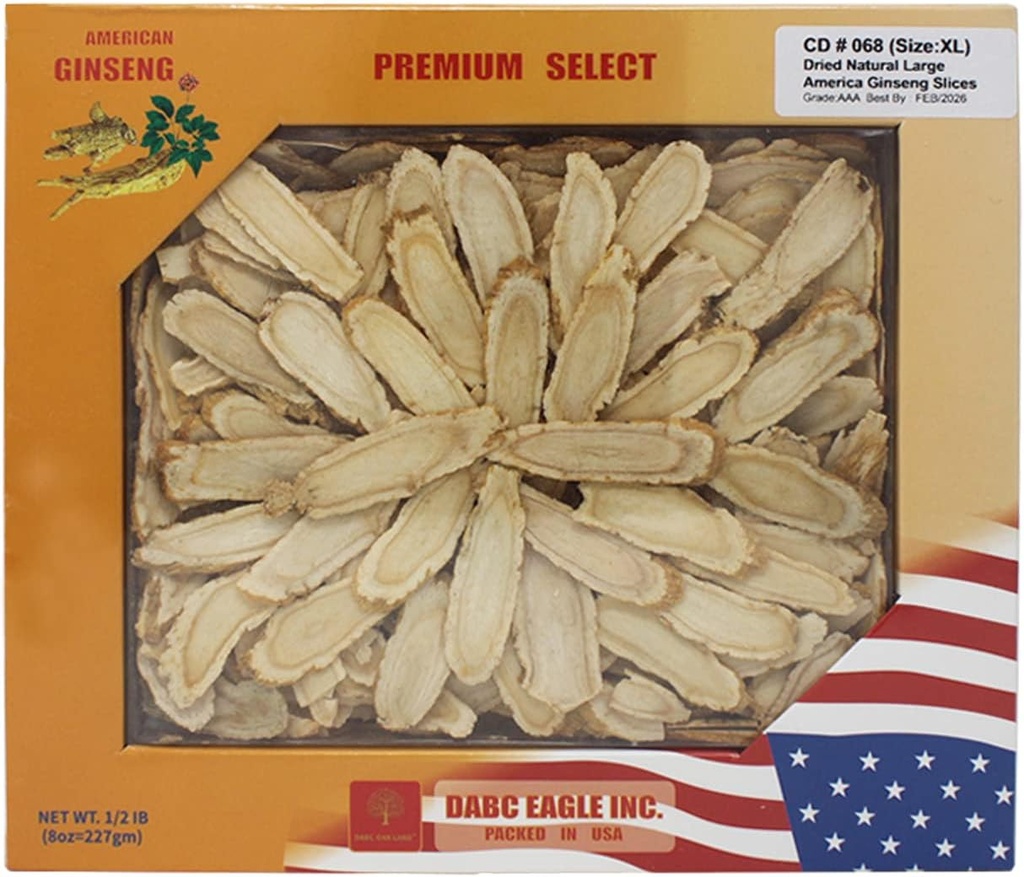 Americká ženšen plátky z Wisconsinu, Americká Wisconsin Ženské plátky Root pro čaj, Energie pro muže Ženy Duševní zdraví zvyšuje imunitu, Gluten zdarma, Long Strip 1 Box of 8 Ounces