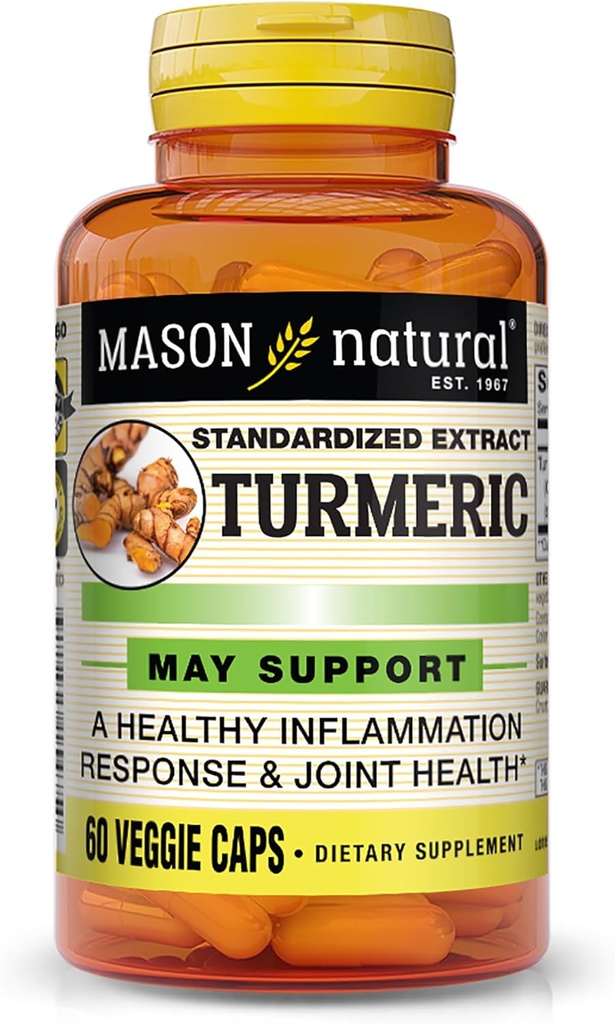 MASON NATURAL Turmeric 500 mg, s 95% kurkuminoidy, dodatek pro celkovou podporu Wellness & Joint, 60 Plant- based Veggie Capsules