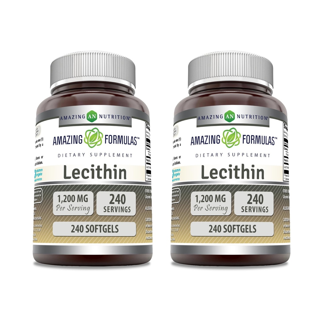 Amazing approvas Lecithin 1200 mg Softgels dodatek 124; High potency currency 124; non-GMO current 124; Gluten Free (2 balení, 240 Počet)