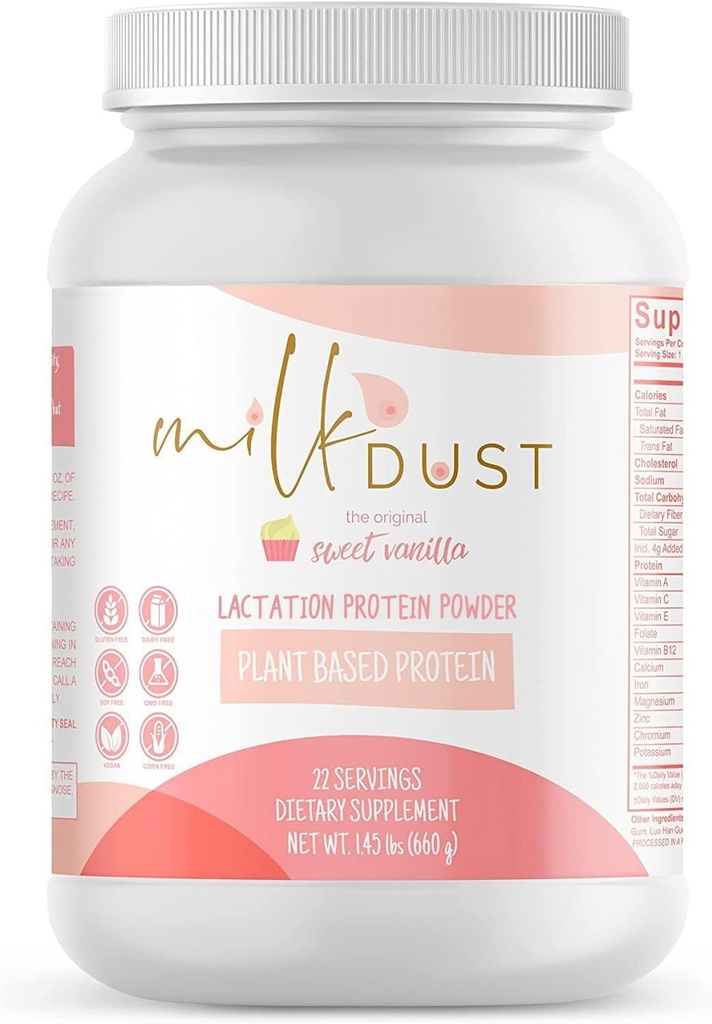 MILK DUST Protein Powder 660g CLAS124; Kojení Prášek pro ošetřovatelské matky CLAS124; Kojení Podpora Pea Powder CLAS124; Vegan & Dairy- Free CLAS124; Sweet Vanilla CLAS124; 22 Servings (Vanilla.)