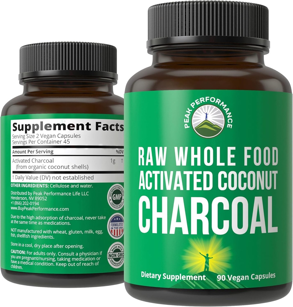 Nejvyšší výkon aktivován Charcoal Vegan Kapsle z Wild Sklizené kokosové skořápky. Nejlepší Safe Charcoal pilulky dodatek pro Detox, Plynová úleva, Bloating. pro muže a ženy 90 Všechny přírodní tablety