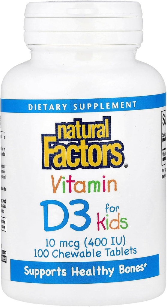 Přírodní faktory, Vitamin D3 400 IU, Podporuje silné kosti, zuby a imunitní funkce, 100 tablet (100 porcí)