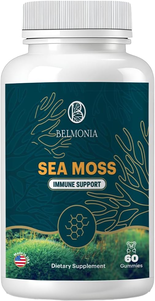 Sea Moss Gummies - Imunitní síla & Skin Health, Organic Irish Moss Gummy Bears, 60 Hrabě, Vegan, Superfood Žvýkací doplněk pro vytrvalost a zdraví