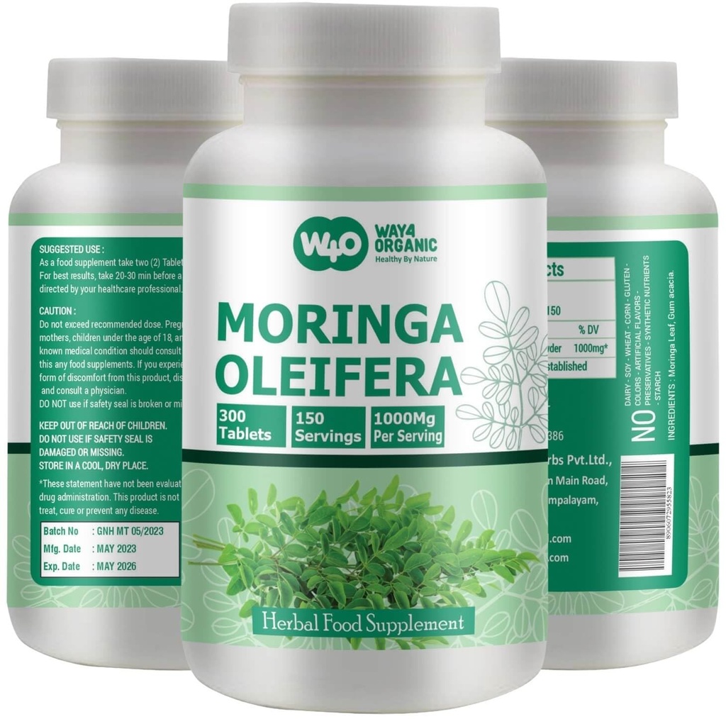 Moringa Leaf Powder Kapsle (Tablety) - 300 pilulek, 150 Servingů, 1000 mg (1 balení)