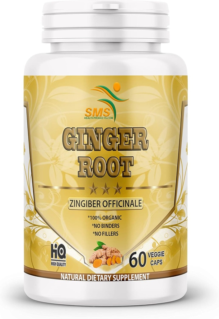 Organic Ginger Root Powder (Zingiber officinale) Stravovací podpora - 60 Veggie Kapsle