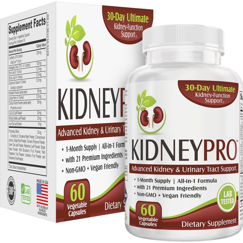 Kidney-PRO s 21 Ledviny Zdravotní doplňky CLAS124; All- in-1 Formule CLAS124; Ledviny & Močový Trakt dodatek CLAS124; Denní čištění & Detox Support CLAS124; 1- Month Supply CLAS124; 60 Kapsle