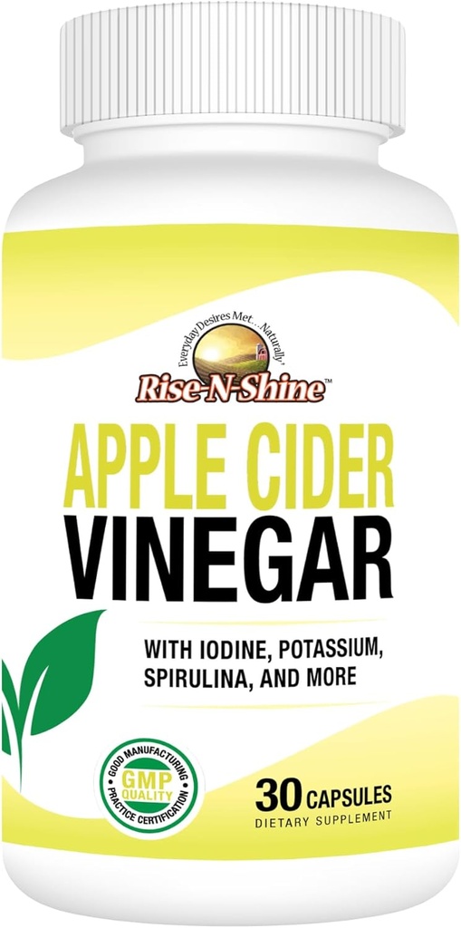 Rise- N- Shine Apple Cider Ocet Kapsle - Imunitní podpora Vitamíny - Gut Podpora žen a mužů 30denní dodávky (30 Kapsle)