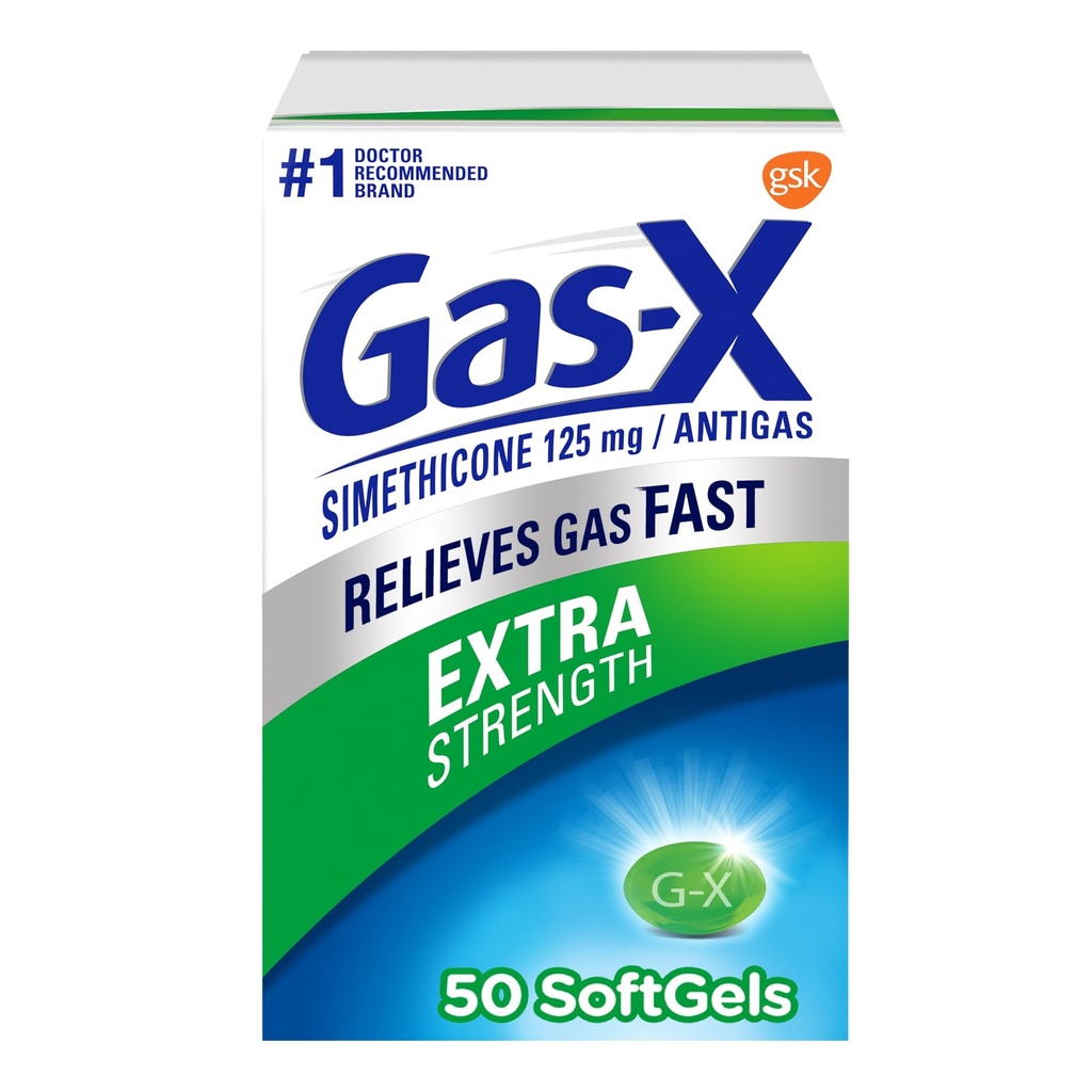 Gas- X Extra Silné plynové pojistky se Simethicone 125 mg - 50 Počet