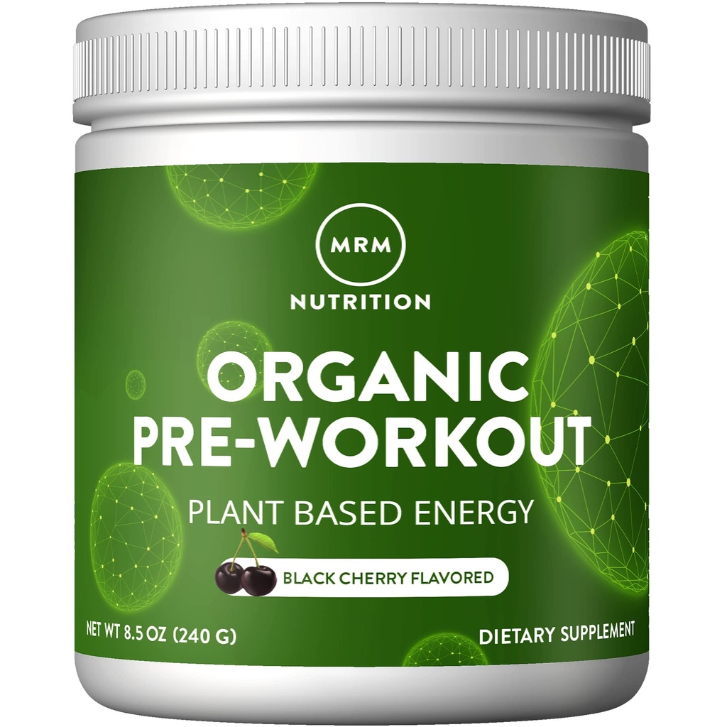 MRM Nutrition Organic Pre- Workout Powder - Ženy & Muži, 150 mg přírodní kofein & Adaptogeny, Čistá energie, Focus & Blood Flow, Vegan, Certified Organic, Non- GMO - 20 Servings, Black Cherry Flavor