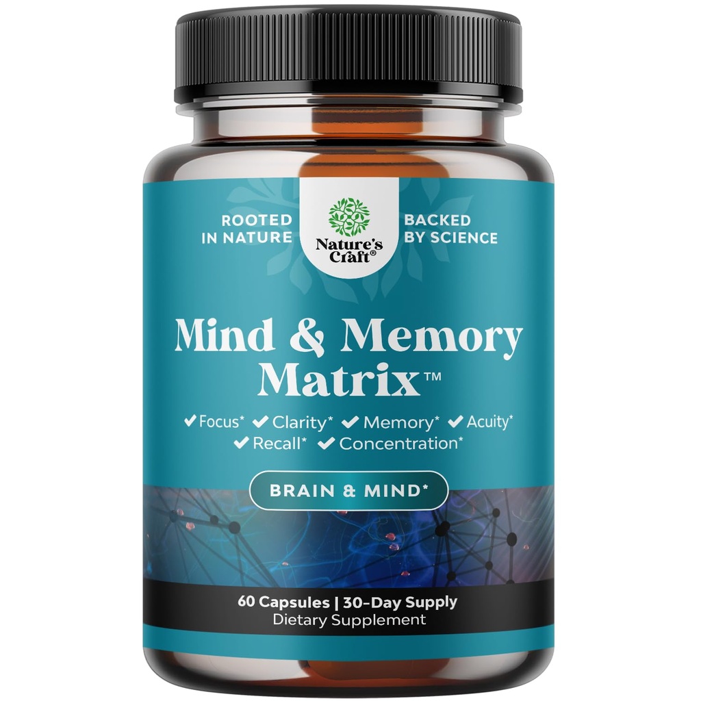 Nootropic Brain Supplement for Memory and Focus Enhancement - Vitaminy pro duševní zdraví a jasnost s VIT A, B6, Riboflavin, Niacin, Thiamin & Folate - Kognitivní komplex pro vitalitu mysli - 60 Ct