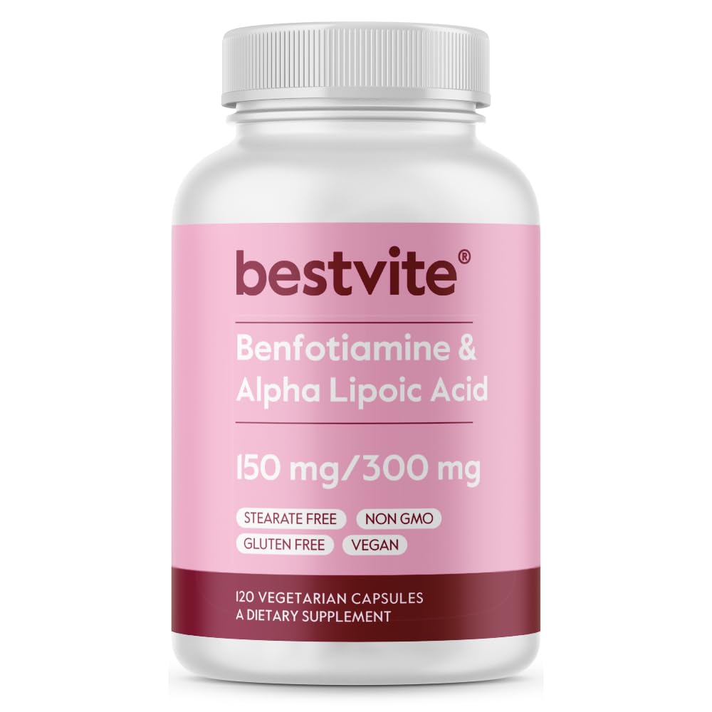 Benfotiamin 150mg / alfa kyselina lipoová 300mg (120 Vegetariánských kapslí) - No Stearates - Vegan - Gluten Free - Non GMO