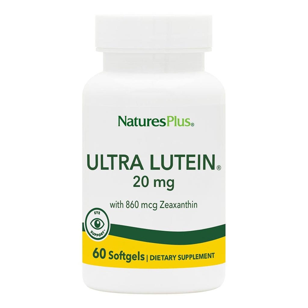 NaturesPlus Ultra Lutein 20 mg - 60 Softgels - Nutriční podpora pro zdravé oční funkce - 60 Služeb