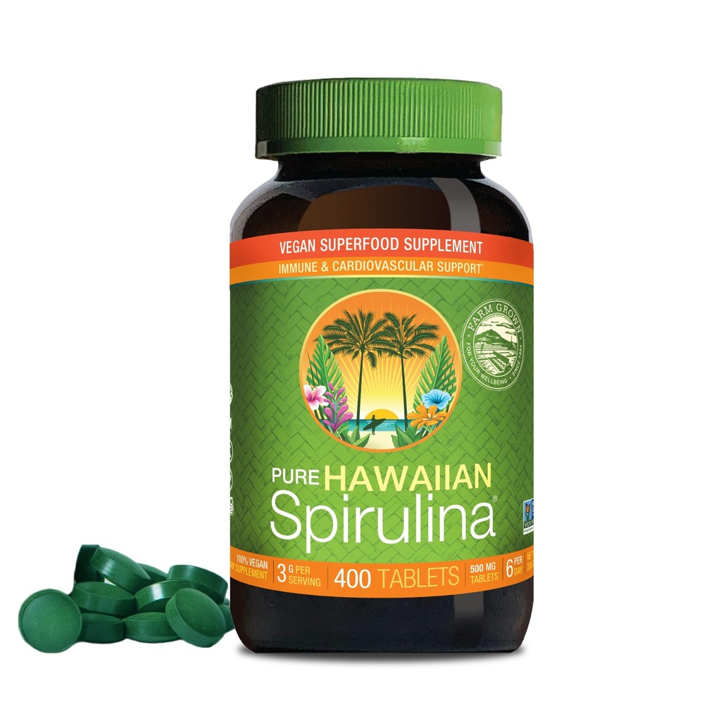 Nutrex Hawaii, Pure Hawaiian Spirulina 500 mg, Vegan, Podporuje imunitní systém, srdce, buňky a energie, 400 tablet
