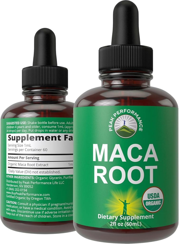 Maca Root Liquid Drops. USDA Organic Vegan Extract Dodatek pro ženy a muže. Vysoké Biologická dostupnost doplňky. Maca For Energy, Endurance a Mood Support. Nulový cukr, bez glutenu, bez tobolek