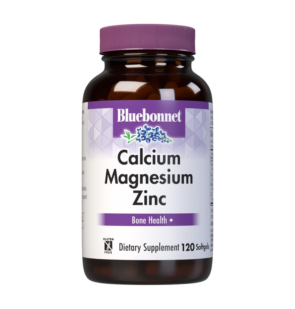 Bluebonnet Nutrition Calcium Magnesium Zinek Plus Vitamin D3, 1000 mg vápníku, 500 mg hořčíku a 15 mg zinku, 400IU vitaminu D3, For Strong Health Bones *, Gluten- Free, Dairy- Fee, 120 softgel