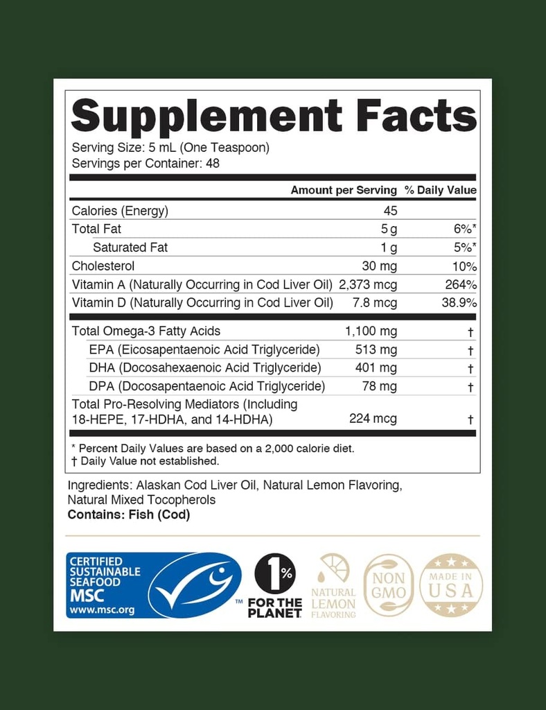 STECWARD - Wild- Catched Alaskan Liquid Cod Equipment Oil 8 oz. 124; Omega33 's EPA, DHA, DPA a SPM + Natural Vitamins A & D