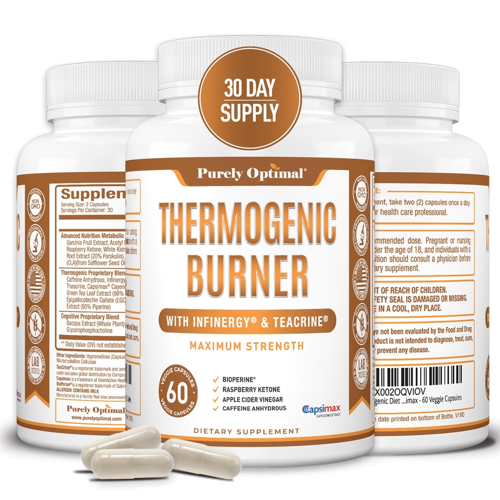Čistě Optimální termogenní spalovač tuků pro ženy - Advanced Metabolismus Podpora & Energy Booster - Přírodní ingredience, Vegan- Friendly, Non- GMO - 60 Kapsle