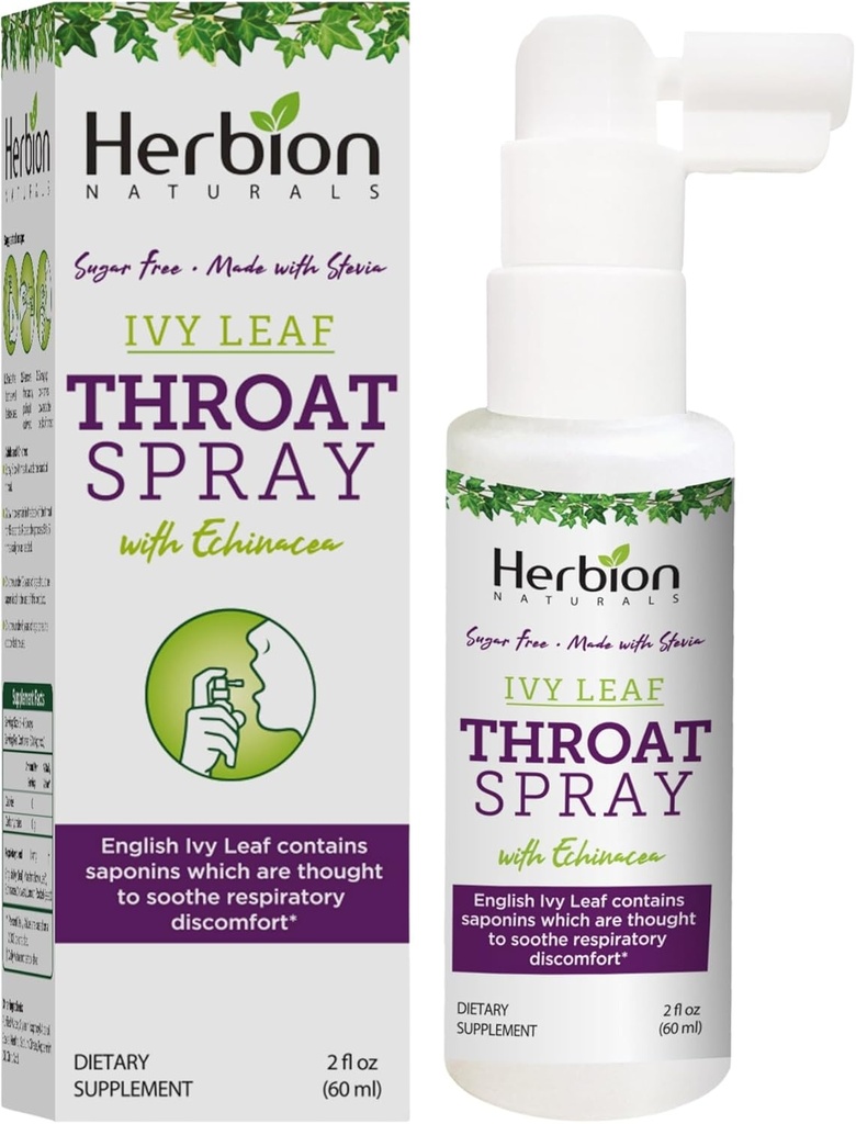 HERBION Naturals Krční sprej, uklidňuje dýchací potíže s mocí anglické lvy, marshmallow, a Echinacea výtažky pro dospělé a děti, 2 Fl Oz, balení po 1