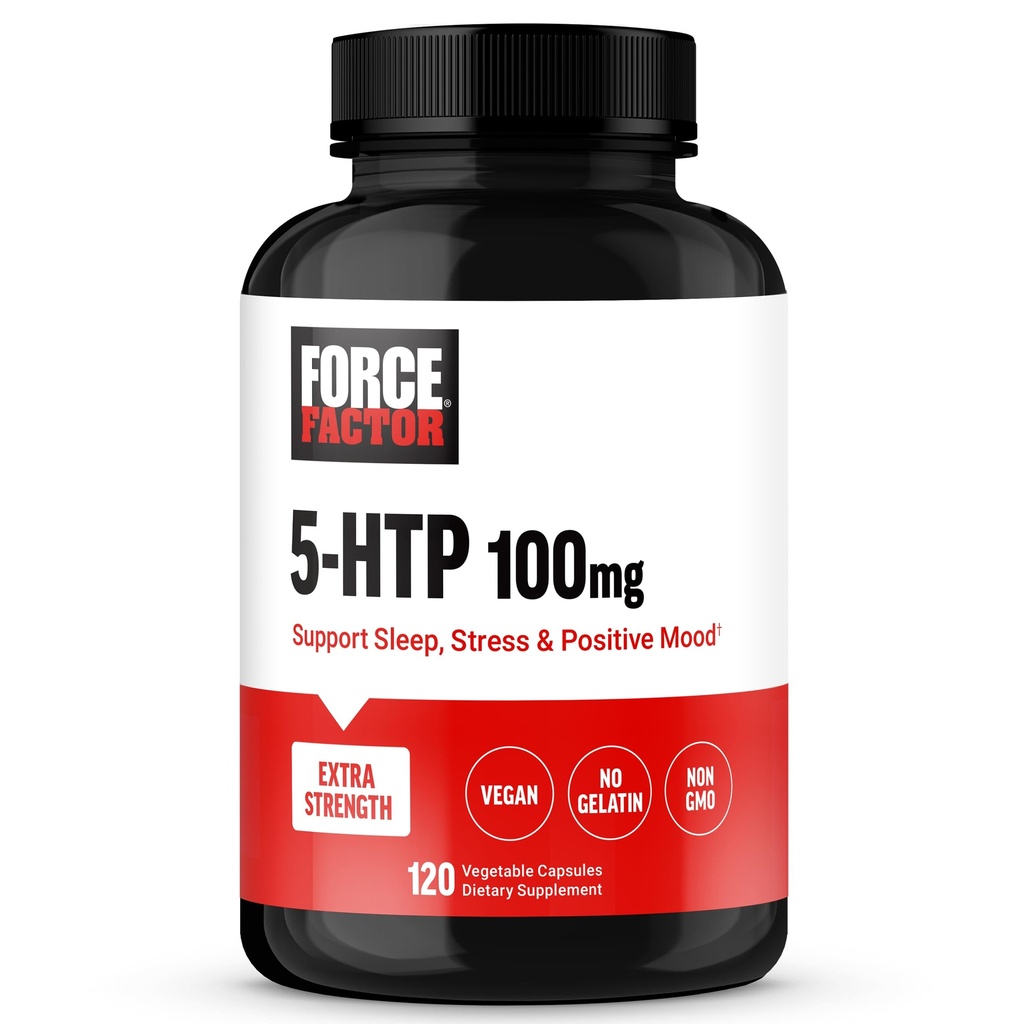 FORCE FACTOR 5HTP Sleep Aid and Mood Support Supplement, Extra Strength 5 HTP, Natural Sleep Supplement pro dospělé na podporu rovnováhy klidu a stresu, Vegan, Non- GMO, 120 Kapsle