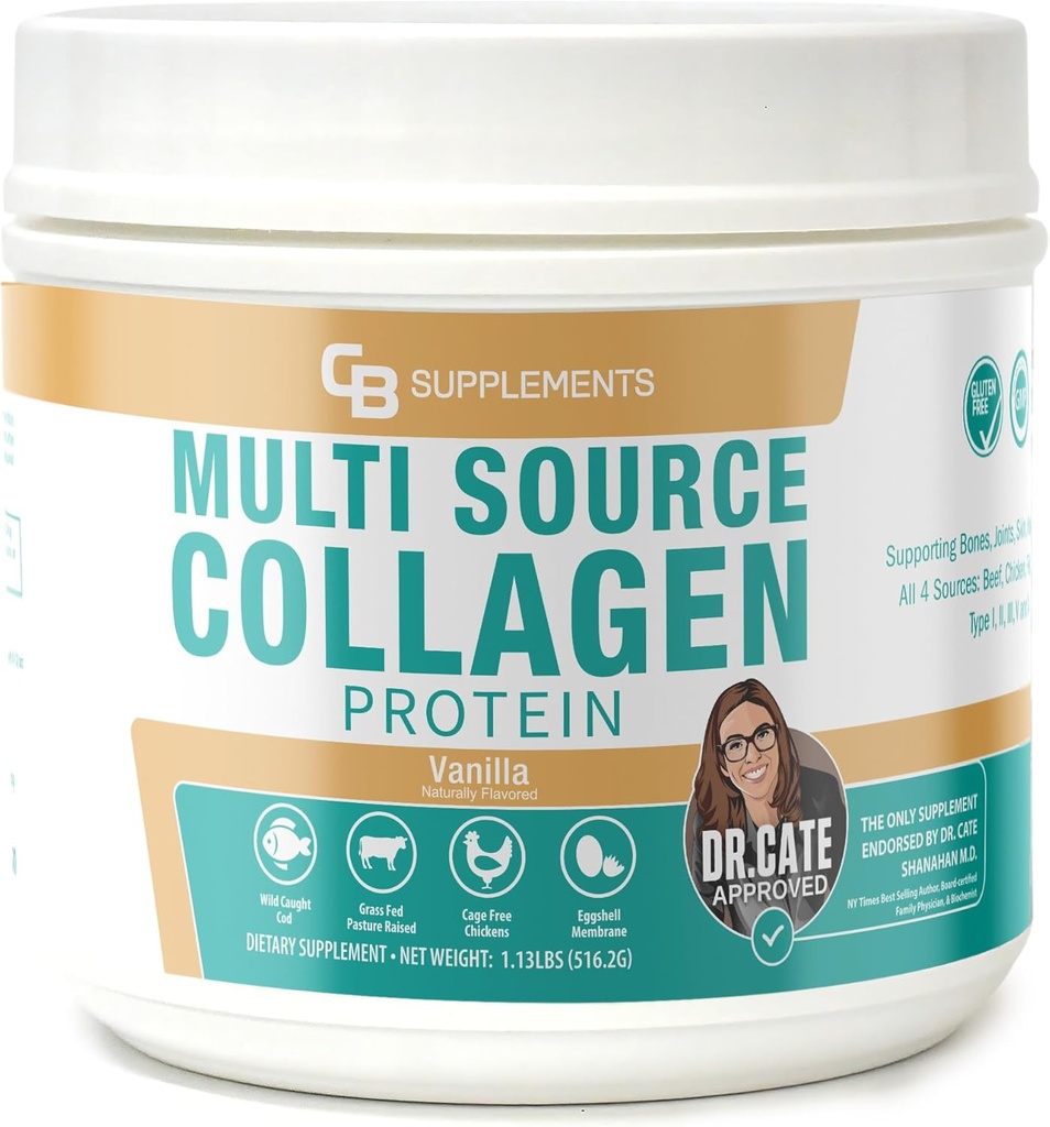 CB doplňky Multi kolagen protein - Hydrolyzované kolagen pro kloub, kůže, gut, vlasy a nehty zdraví - Vanilla ochucený prášek s typy I, II, III, V & X - Grass- Fed & Clean - 58 Služeb