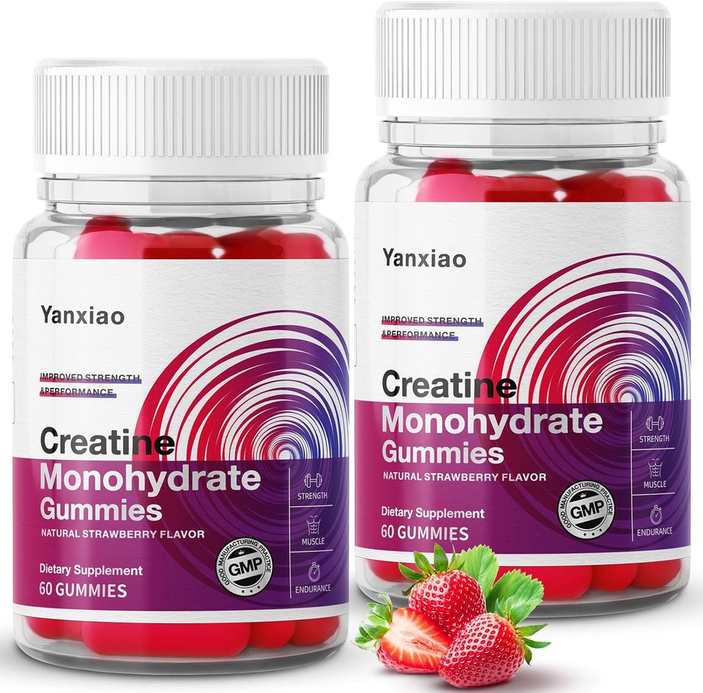 yanxiao Creatin Monohydrát Žvýkačky 5g pro muže a ženy, Anti- Melting Formule, Cukr zdarma Žvýkačky pro růst svalů a sílu, Obsahuje vitamín C a další živiny (120 Počet)