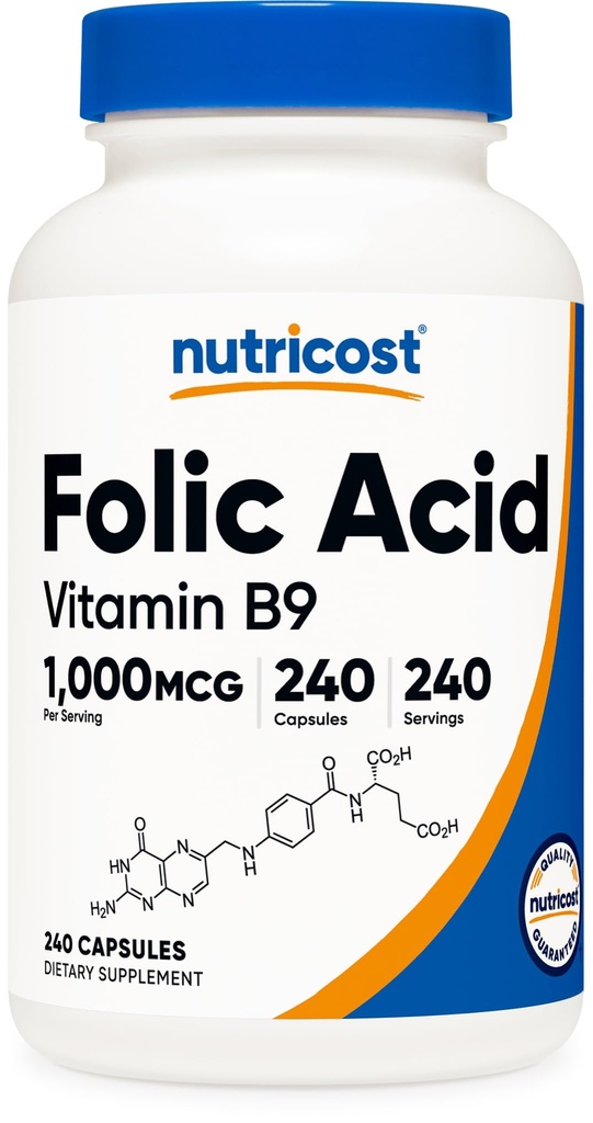 Nutricostová kyselina listová (vitamin B9) 1000 mcg, 240 tobolek