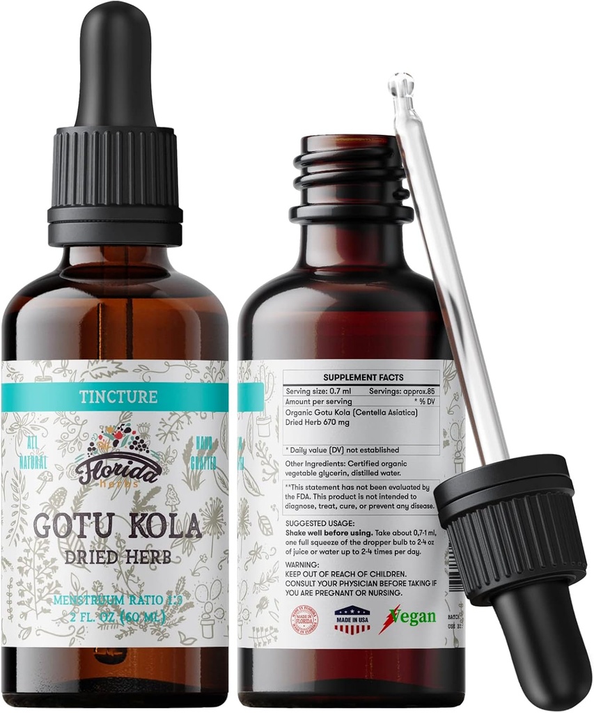 Gotu Kola Tincture, Organic Gotu Kola Extract, Gotu Kola Drops (Centella Asiatica) Sušený Herb
