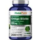 NusaPure Ginkgo Biloba 50: 1 Extract, 250 mg Ekvivalentní k 12,500 mg na Veggie Caps 200 Kapsle (Vegetarian, Non- GMO, Vegan) Bioperin