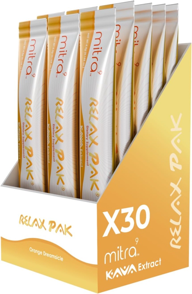 Mitra9 Kava Powder RelaxPak - Orange Dreamsicle Kava Extract Powder Packets CU124; Mood Enhancer CU124; Plant based CU124; Promotes Natural Calm & Clarity CU124; Easy Open Single-Serving Stick (30)