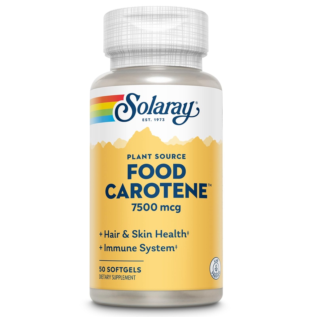 SOLARAY Food Caroten, Vitamin A jako Beta Caroten 25000IU PHARMAN 124; karotenoidy pro zdravou pleť & oči, antioxidant Activity & Imunitation System Support PHAR124; 50ct