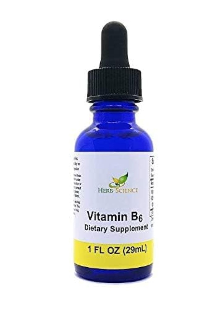 Tekutý vitamín B6 Kapky - Pyridoxin Extract Dietní dodatek k podpoře funkce mozku, imunita, nervový systém, srdeční zdraví, metabolismus - 500% DV, 36 Služební na láhev - 1 fl. oz.