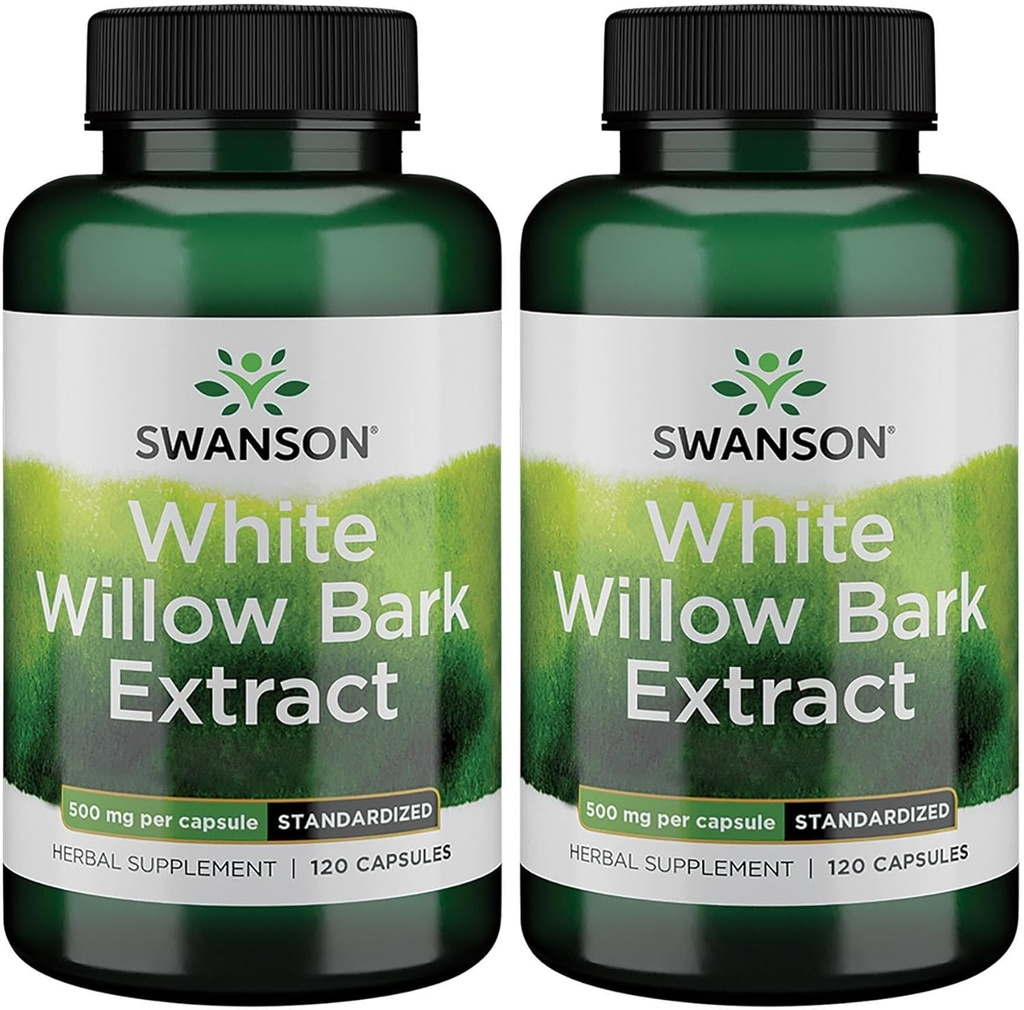 Swanson White Willow Bark Extract - Promotes Joint Support and Muscle Relief - Standardizované na 15% Salicin - Přírodní doplněk s No Stomach Irritation - (120 Kapsle, 500mg každý) (2 Pack)