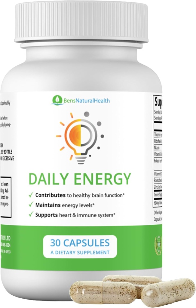 Ben 's Natural Health Daily Energy B-Vitamin Complex s TMG a zinek pro přírodní energii, Stres, Focus & Imunitní Podpora, 30 Kapsle