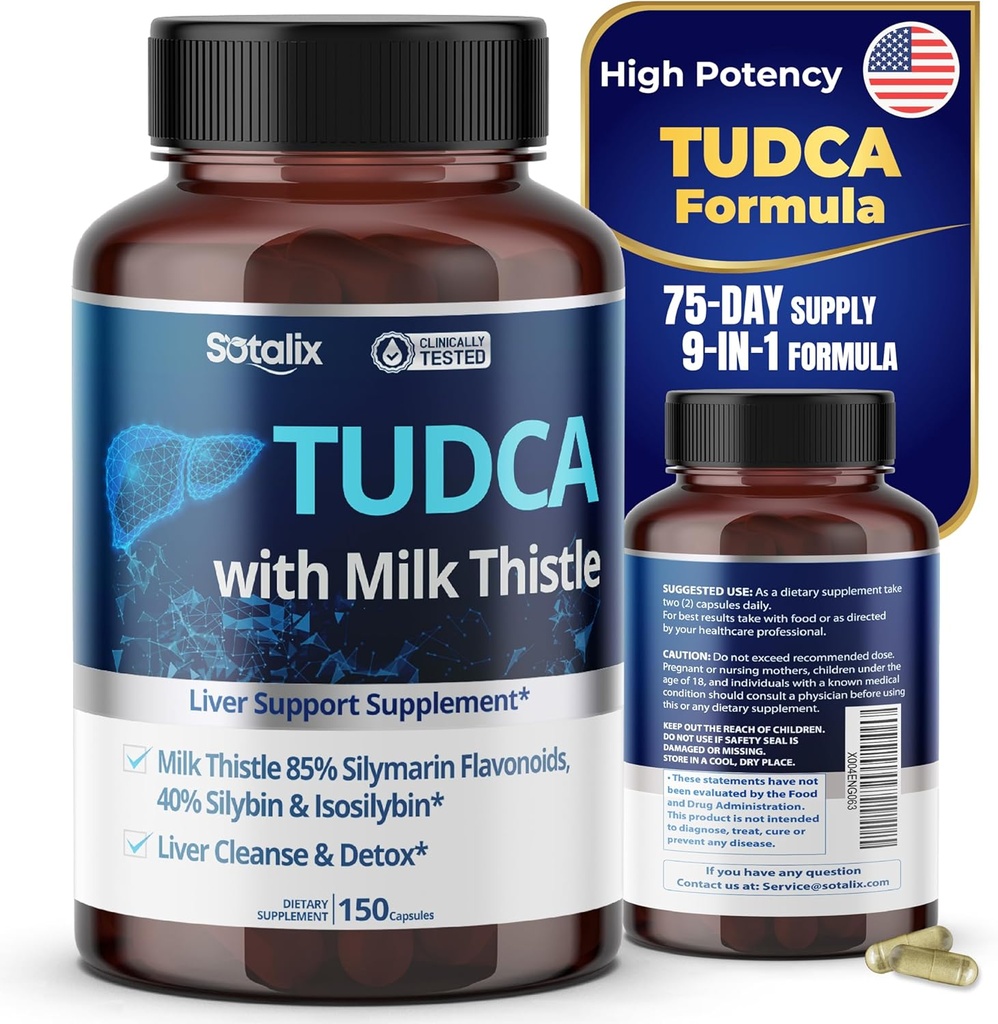 TUDCA dodatek s mléčným bodlákem - 85% Silymarin Flavonoidy - Podporuje jaterní wellness & stravitelné zdraví - Made in USA