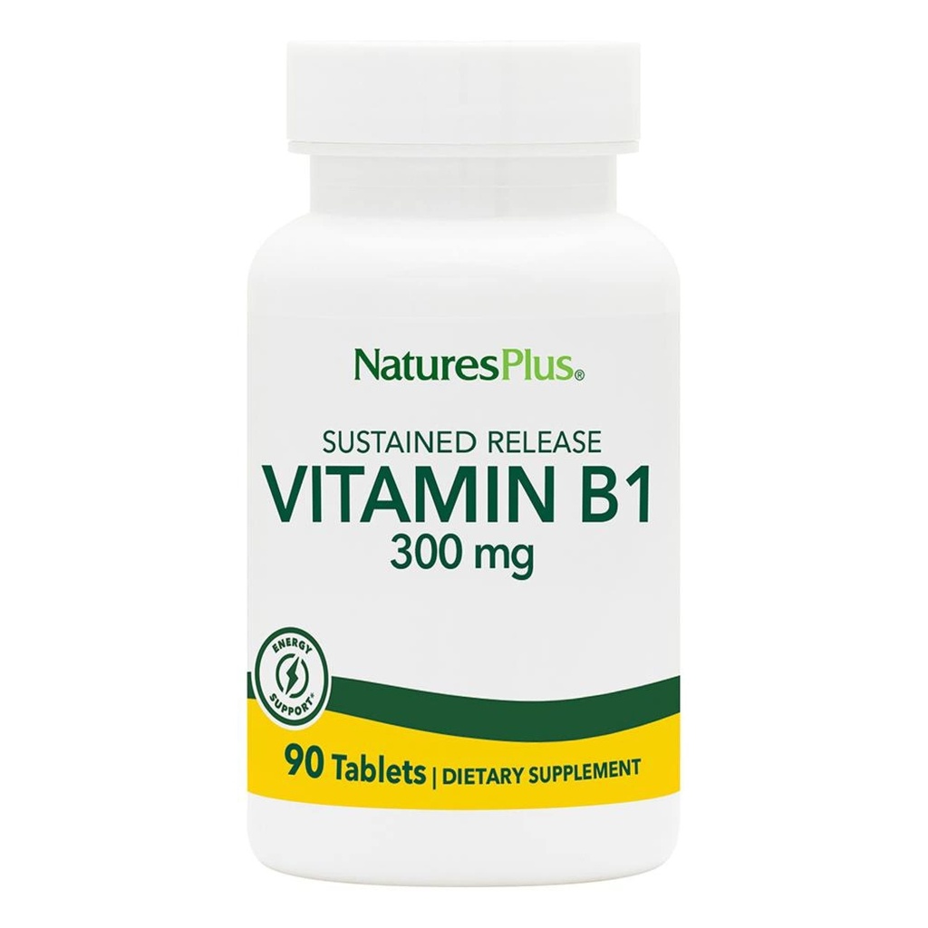 Natures Plus vitamín B1 (Thiamin HCI), trvalé uvolňování - 300 mg, 90 Vegetariánských tablet - Bezlepkové - 90 Služeb