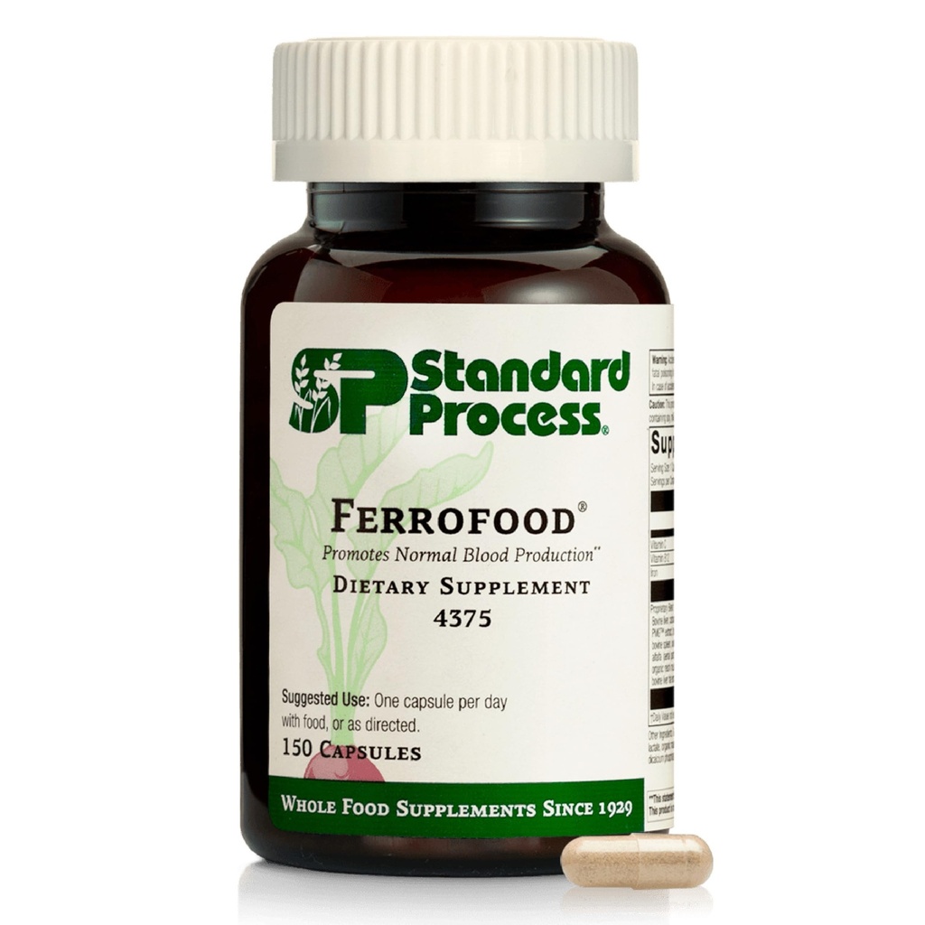 Standardní proces Ferrofood - Krevní doplněk - Podpora enzymu s vitamíny B12, C, & Železo - Non- Dairy & Non- Soy - 150 Kapsle (40 Servings)