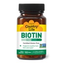 Country Life Biotin 1mg podporuje zdravé vlasy, kůže a nehty, 100 tablet, Certified gluten zdarma, Certified Vegan, Certified Halal, Non- GMO ověřené